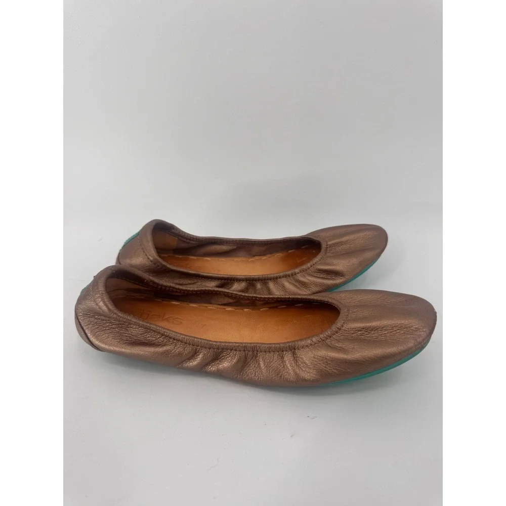 Tieks Ballet Flats Women Size 7 Bronze Metallic Leather Foldable Teal Sole